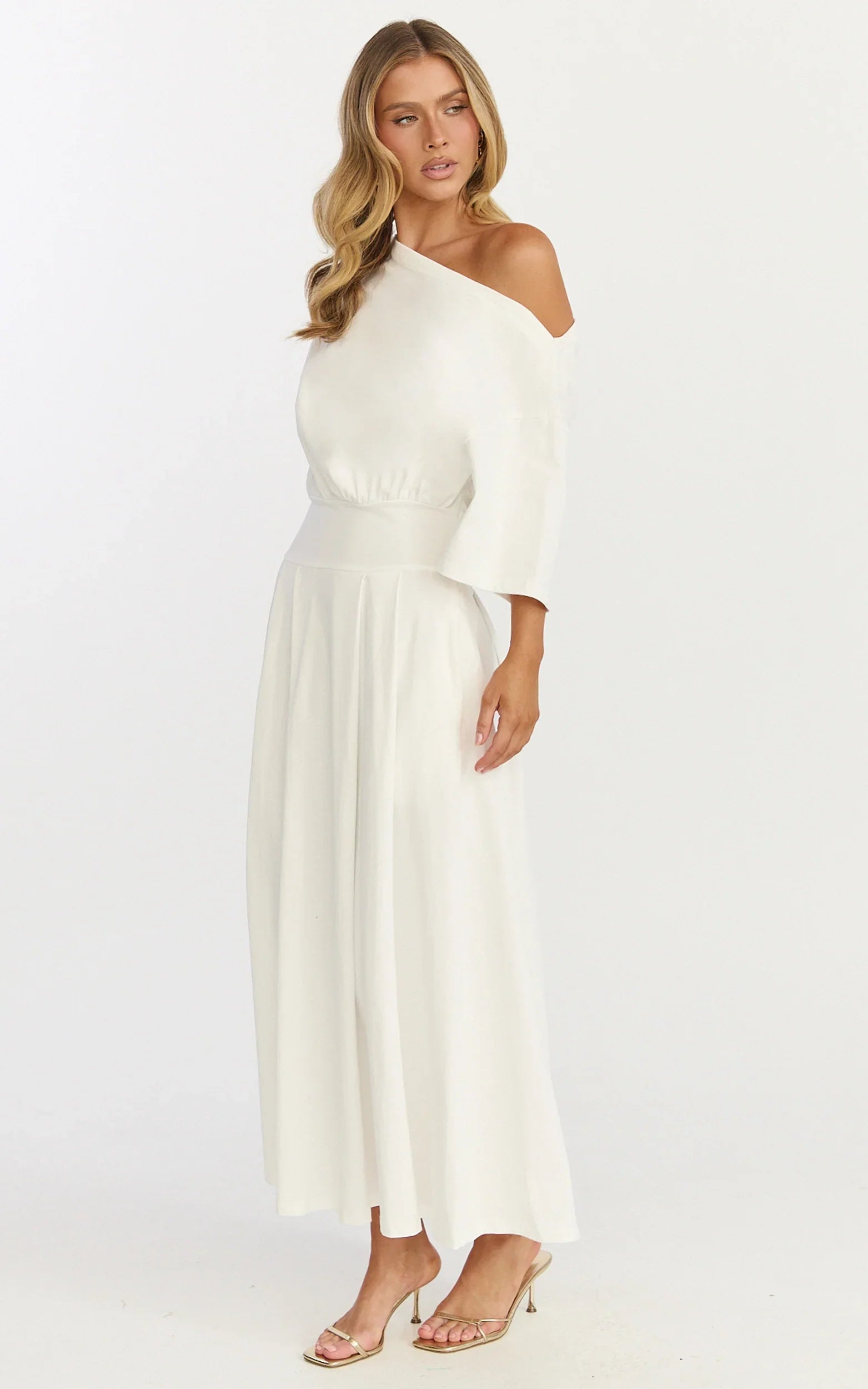 Tami Midi Dress Off Shoulder Dress in White