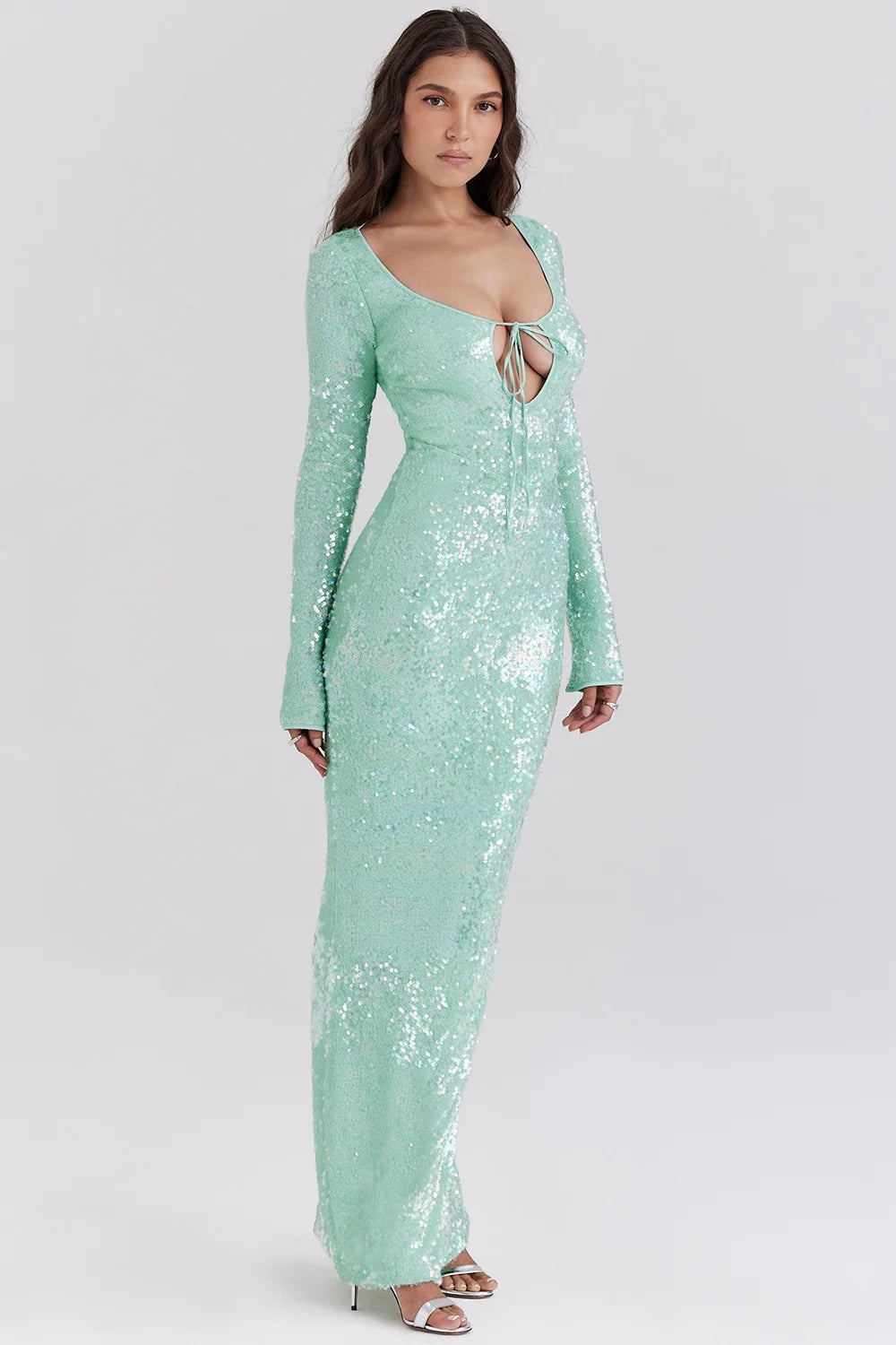 seafoam sequin maxi gown