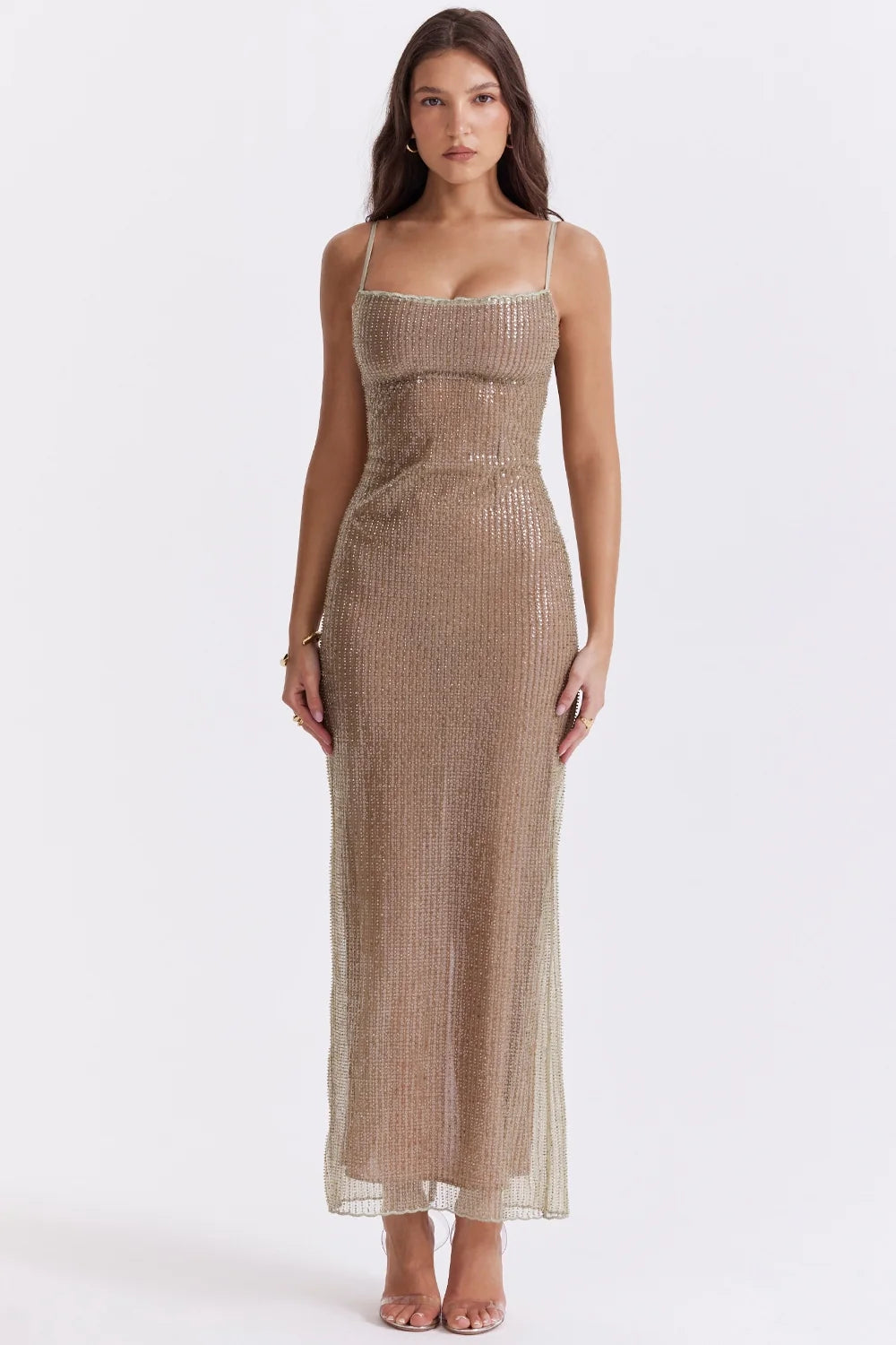 cafe au lait beaded maxi dress limited edition