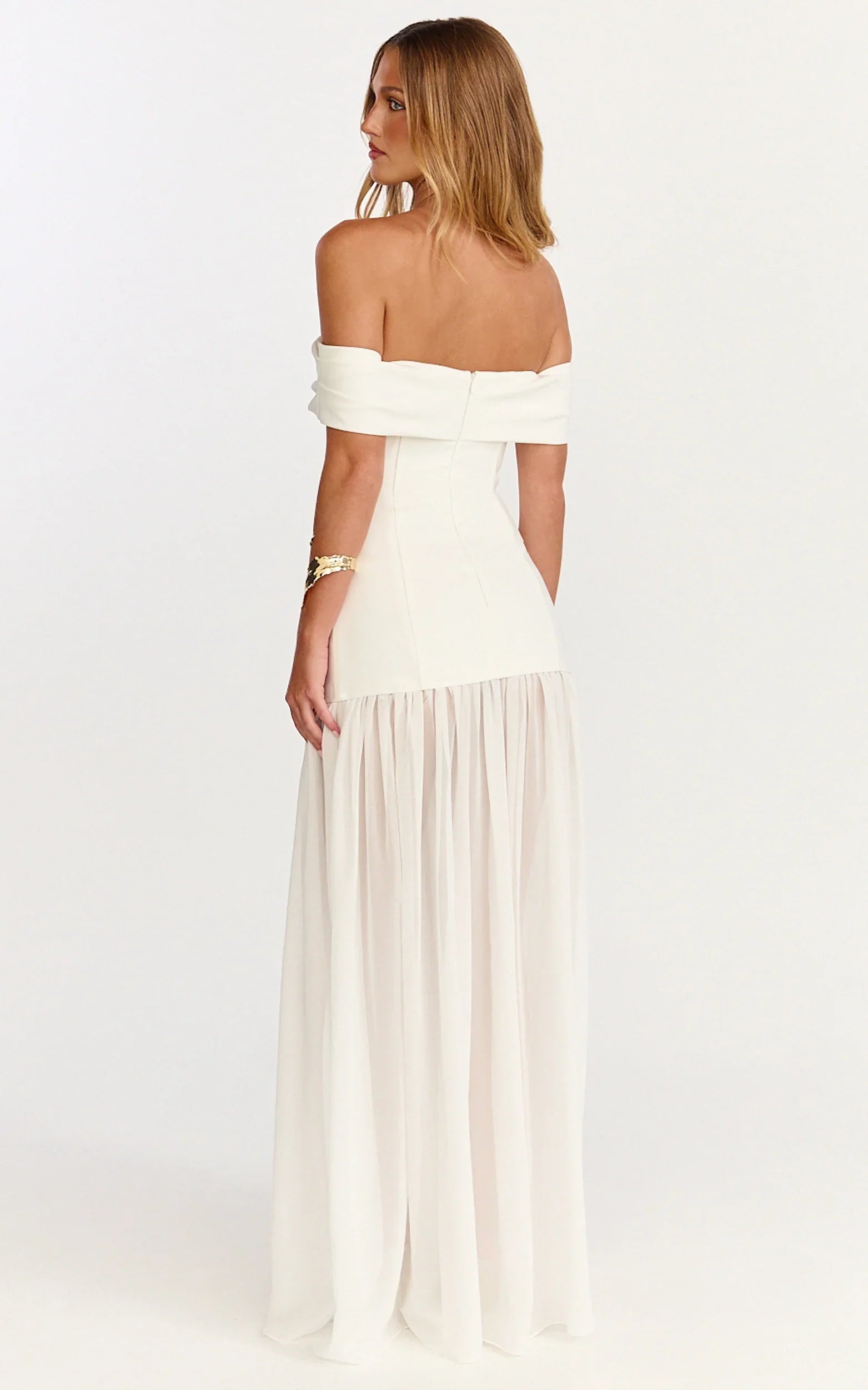 Florence Maxi Dress Off Shoulder Sheer Skirt Dress in White