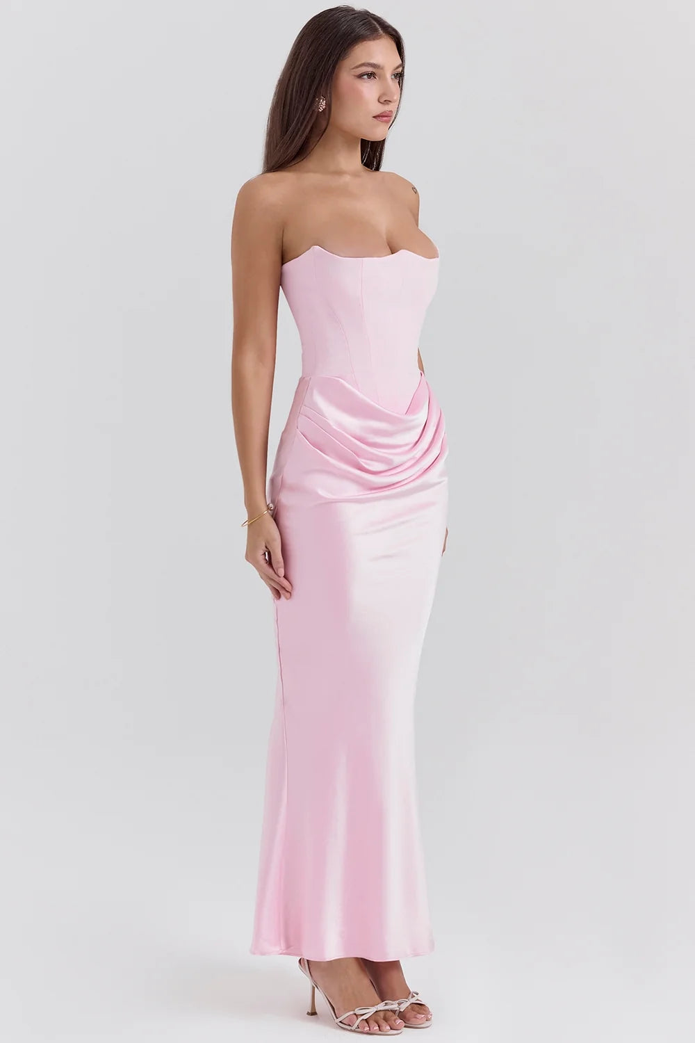 rose shadow strapless corset maxi dress
