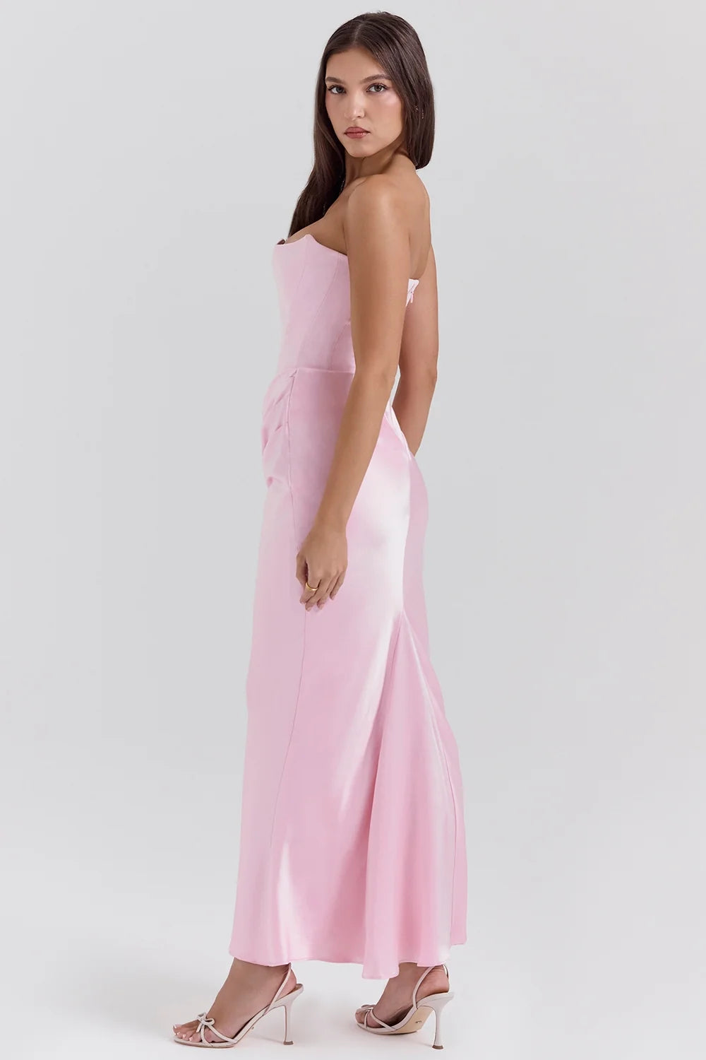 rose shadow strapless corset maxi dress