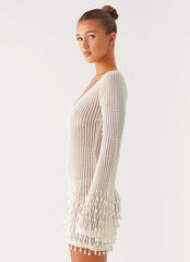 Majestic Beaded Crochet Mini Dress Ivory