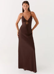Flora Satin Maxi Dress Chocolate