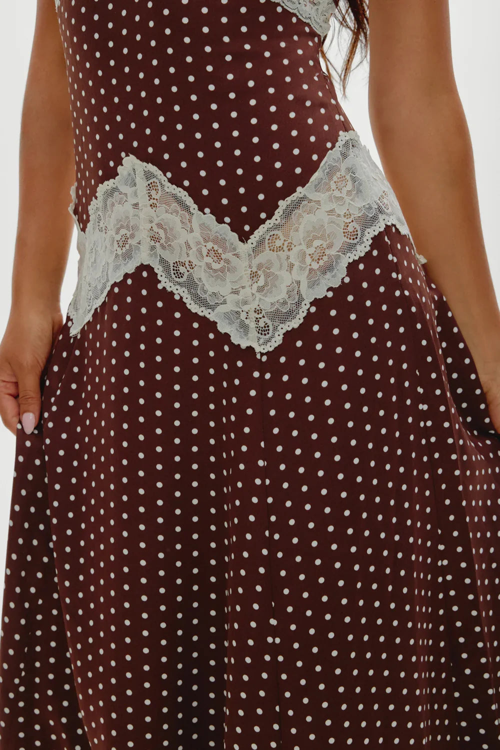 Ethereal Lace Maxi Dress Chocolate Dot