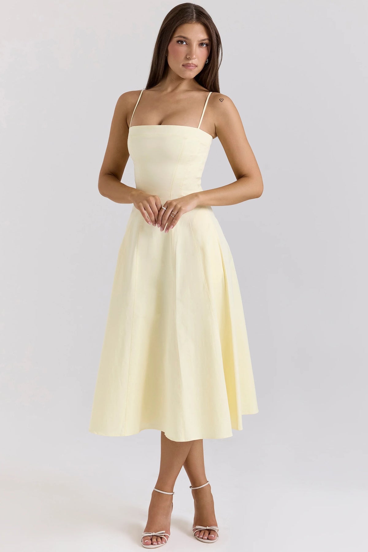 lemon stretch cotton a line midi sundress