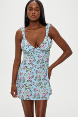 Emilia Satin Floral Mini Dress Pastel Peony