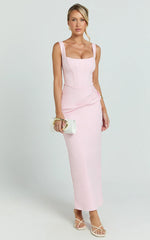 Karlie Maxi Dress Scoop Neck Fitted Dress in Pink