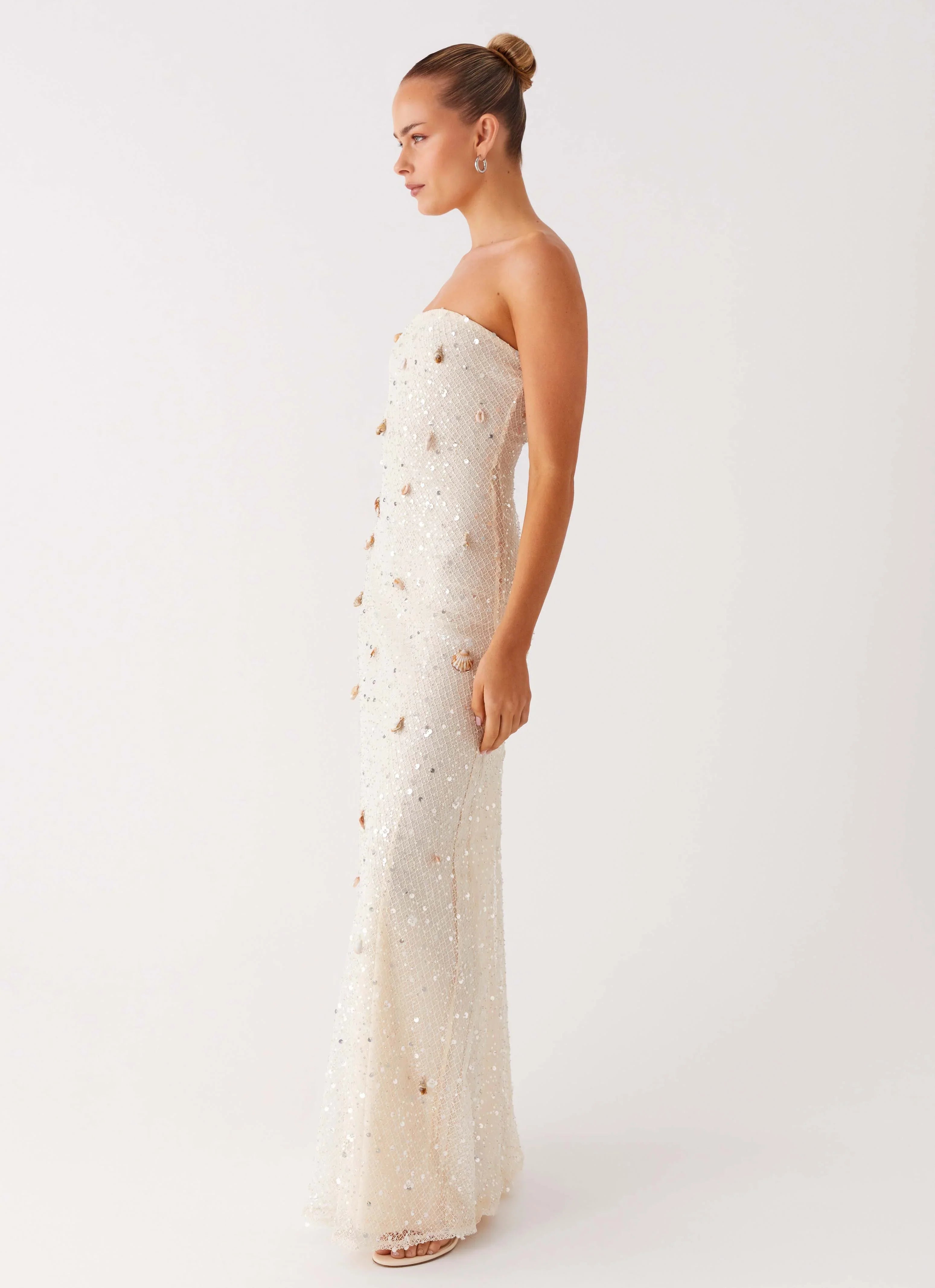 Orelli Shell Sequin Knit Maxi Dress Ivory