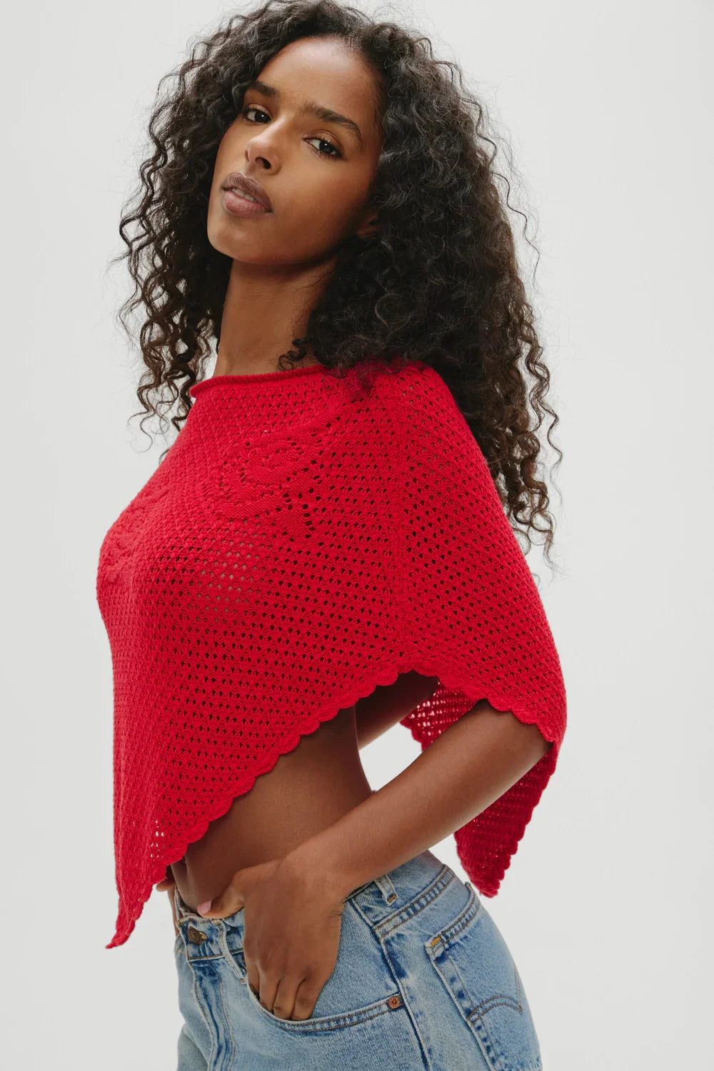 Sophie Crochet Poncho Red Rose