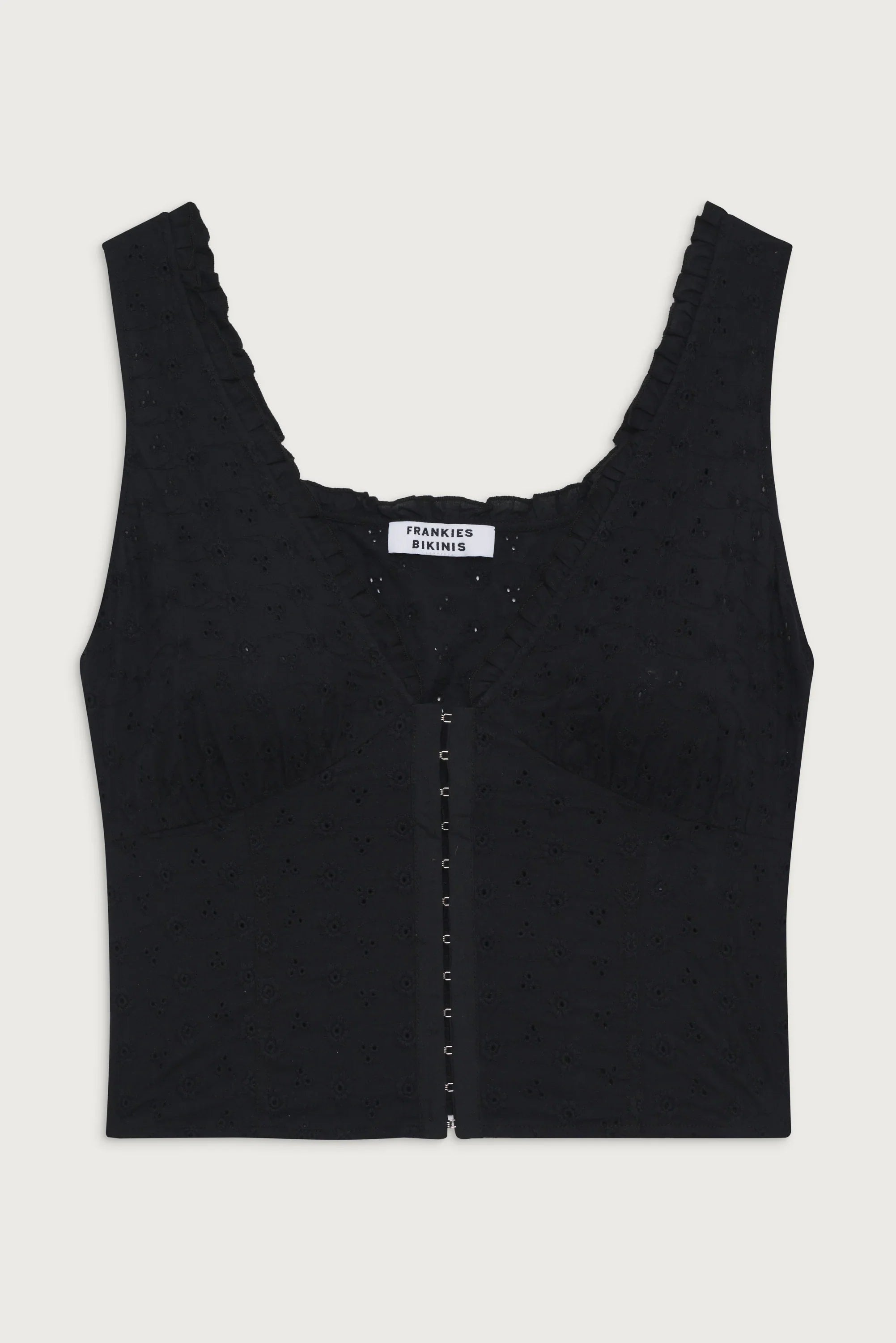 Tea Eyelet Ruffle Tank Black