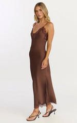 Ava Midi Dress Lace Trim Scallop Hem Camisole Dress in Chocolate