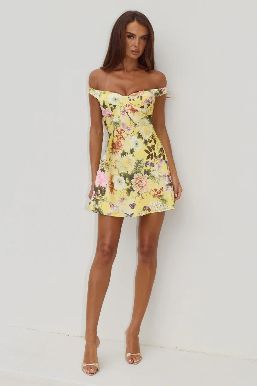 AVETA OFF SHOULDER MINI DRESS KENDALL YELLOW
