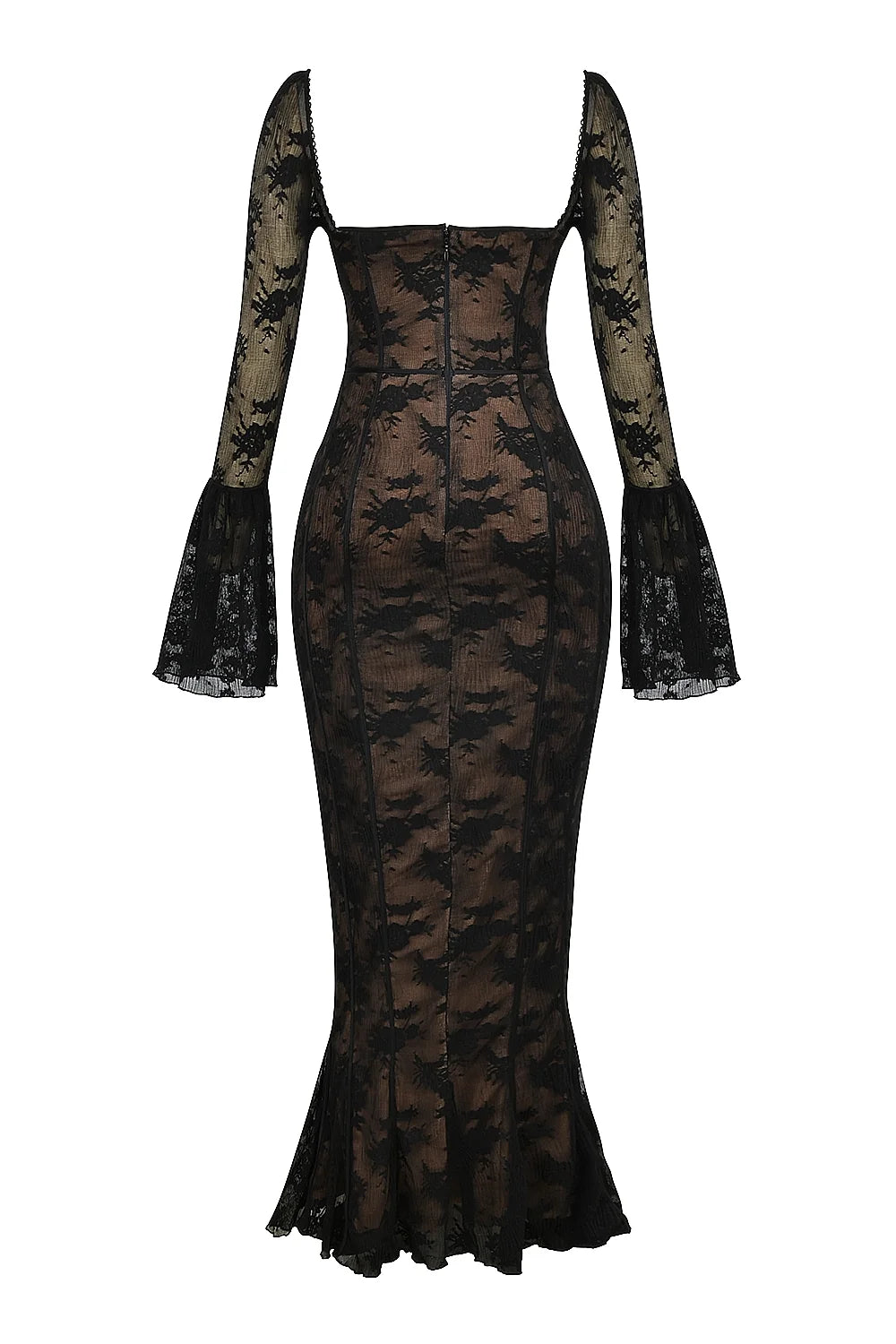 black long sleeve lace maxi dress
