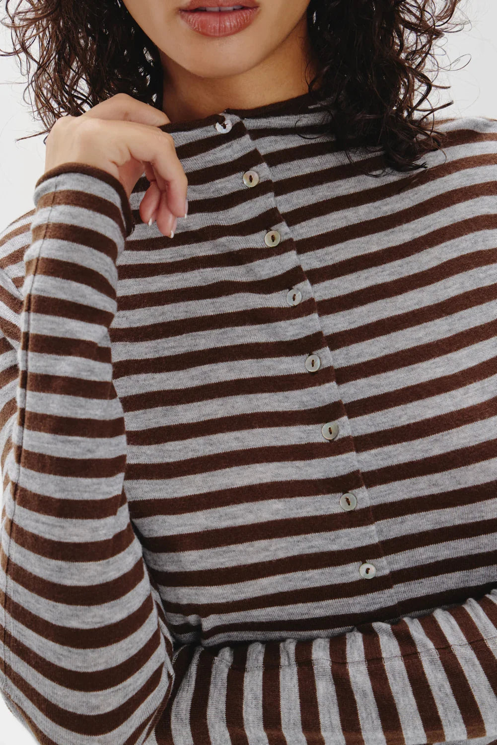 Leo Knit Button Up Cardigan Pebble