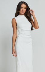 Aleks Midi Dress High Neck Bodycon Dress in Off White