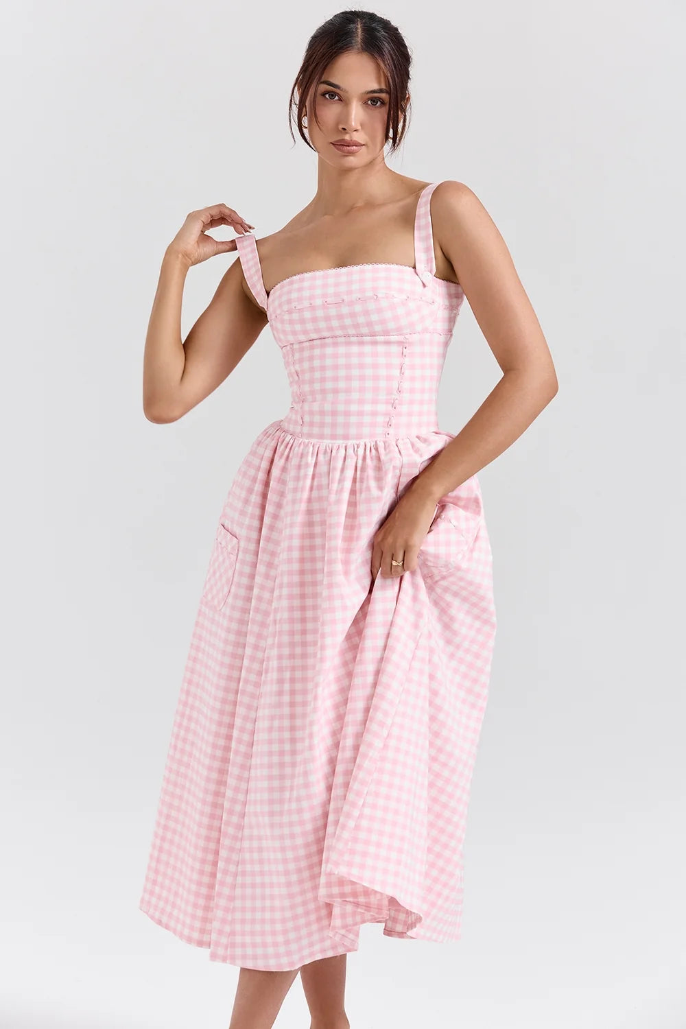 strawberry shortcake gingham midi sundress