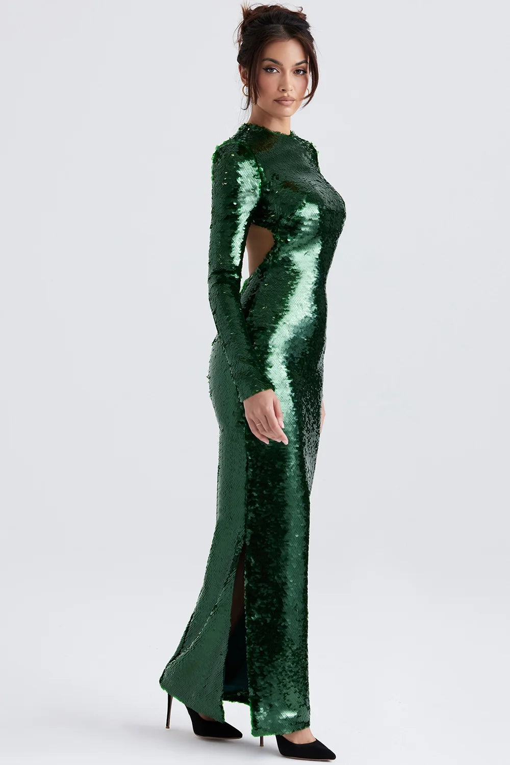 pine green sequin maxi dress