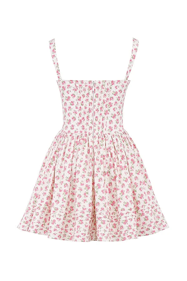 white rosebud print cotton mini dress