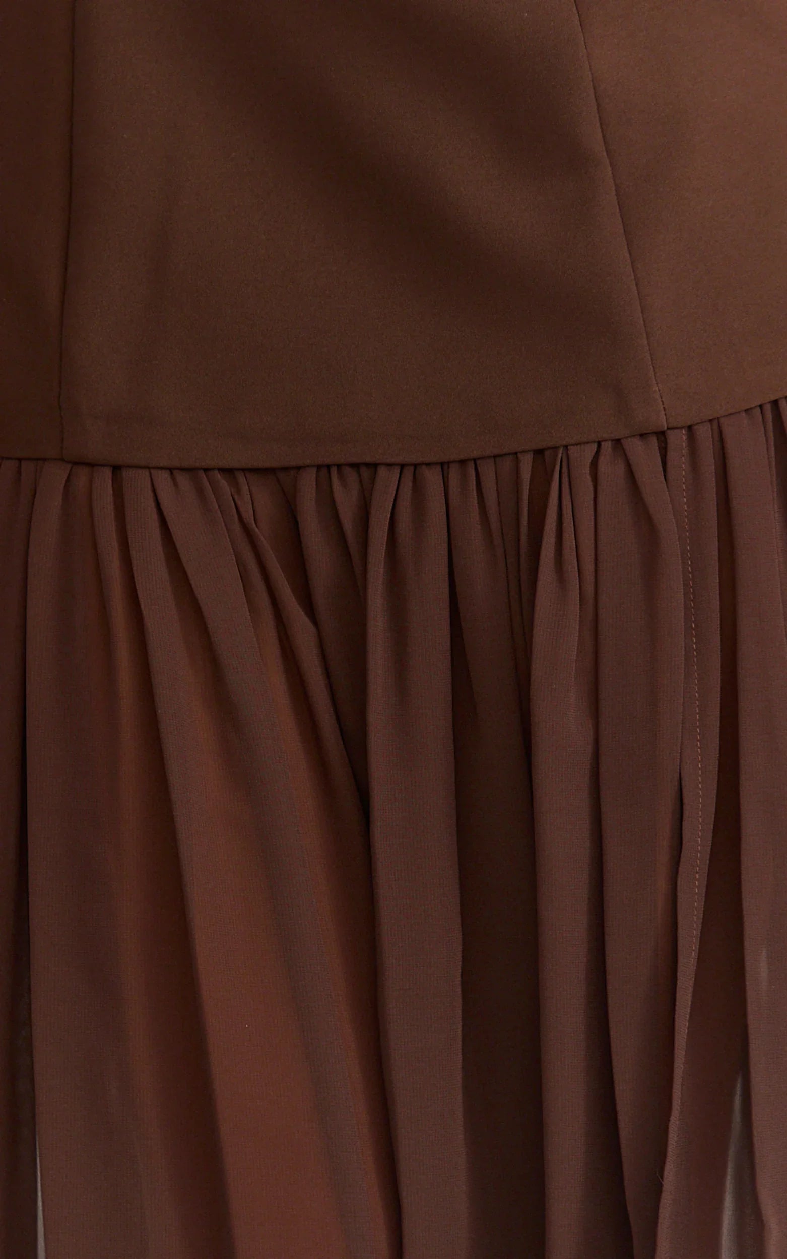 Florence Maxi Dress Off Shoulder Sheer Skirt Dress in Chocolate
