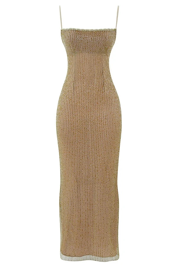 cafe au lait beaded maxi dress limited edition