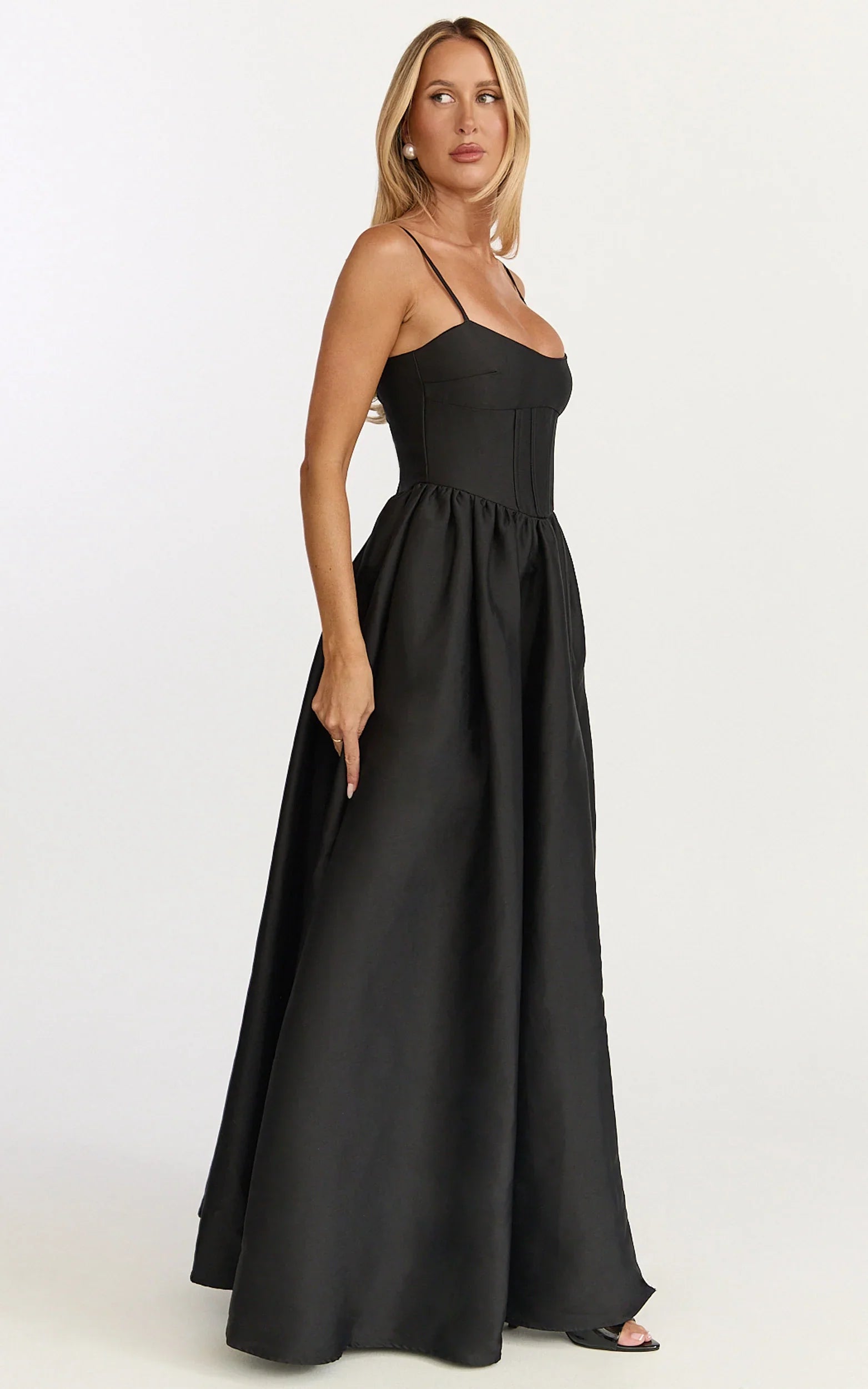 Louisa Maxi Dress Boned Bodice Lace Up Back Dress in Black