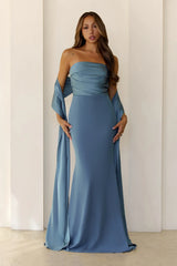 Luxe Nights Strapless Maxi Dress Dusty Blue