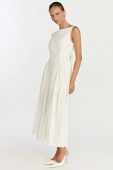 Casina Midi Dress Boat Neck Tie Back Fit And Flare Dress in Off White