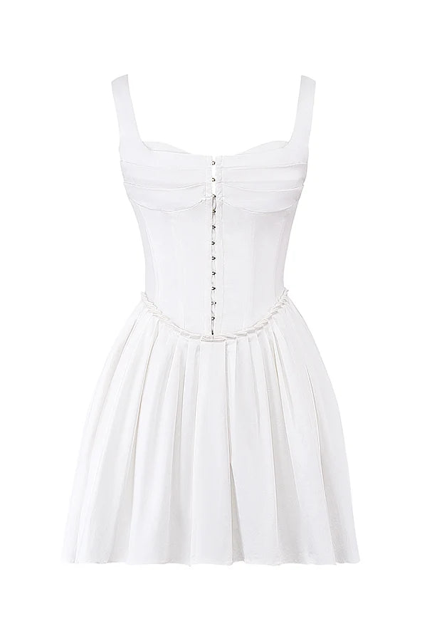 white pleated mini dress