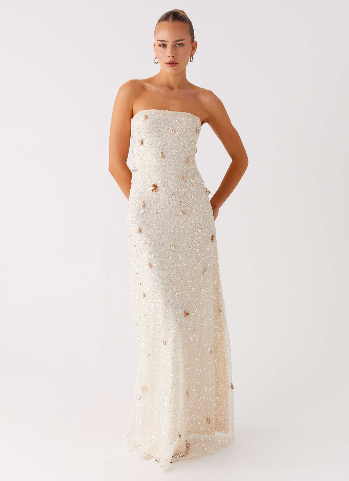 Orelli Shell Sequin Knit Maxi Dress Ivory
