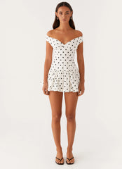 Endless Romance Off Shoulder Mini Dress White Polka Dot