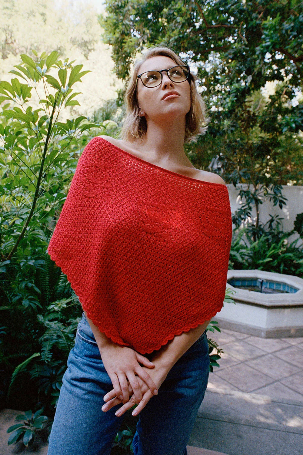 Sophie Crochet Poncho Red Rose