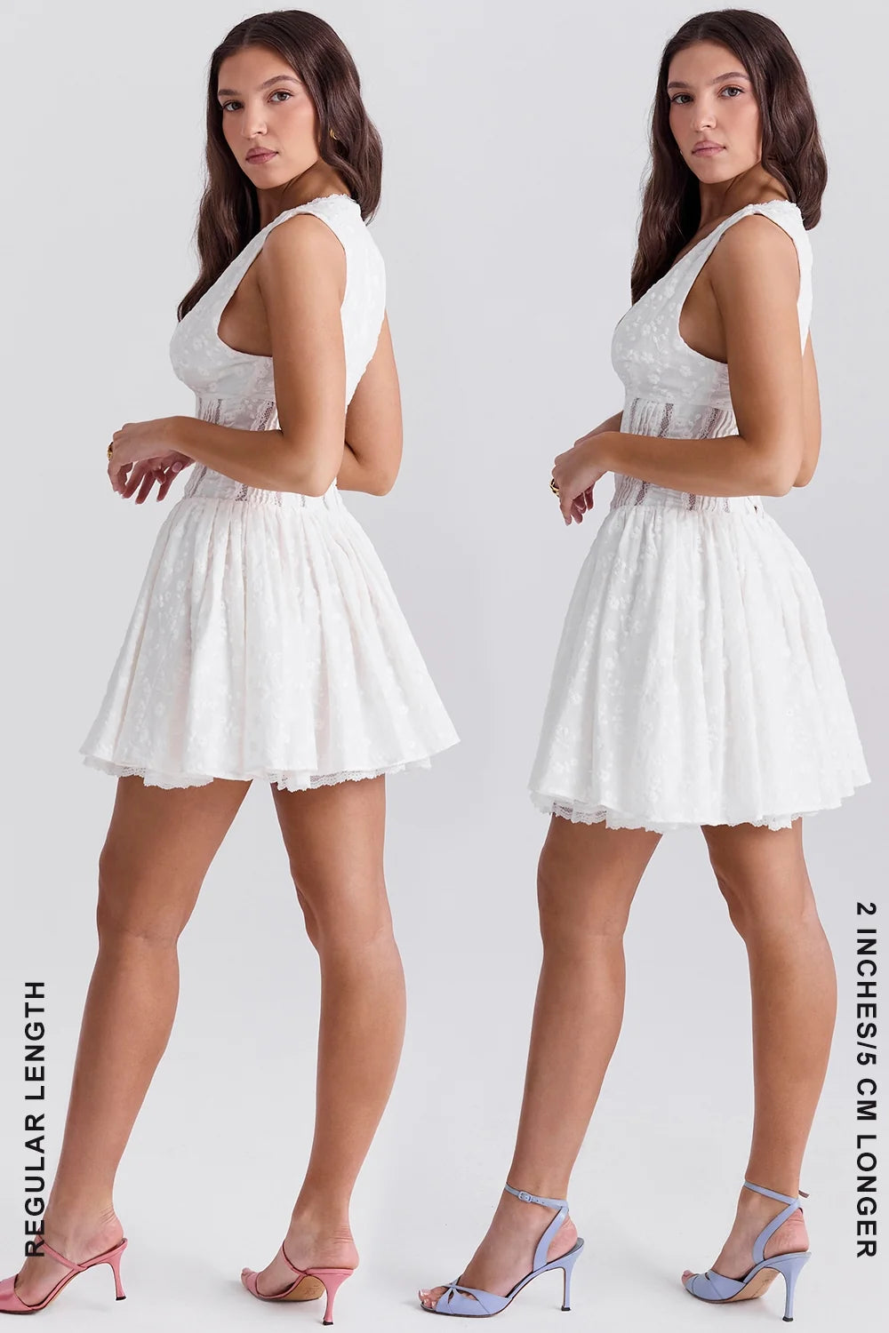 white cotton broderie anglais plunge mini dress