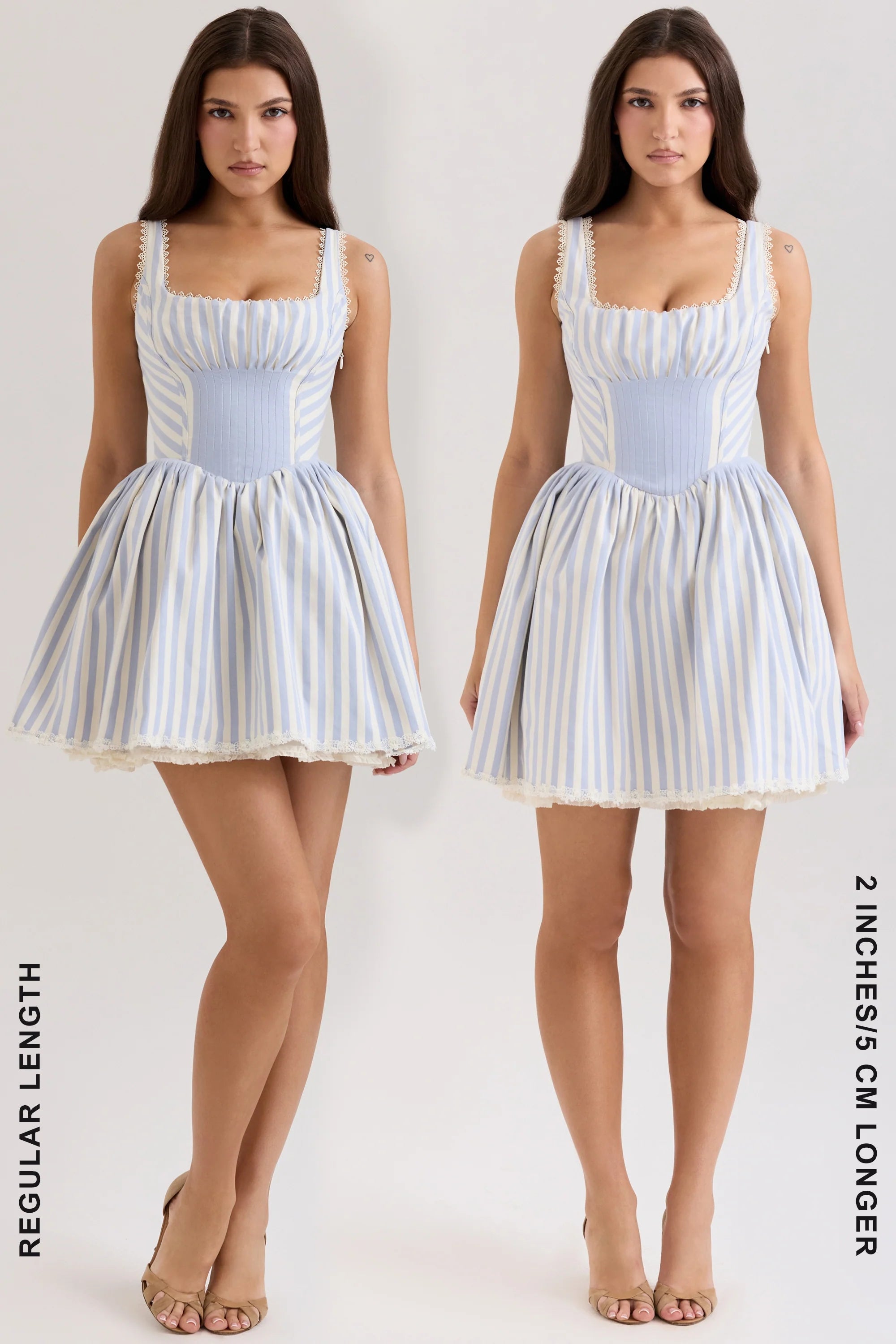blue striped pintucked mini dress