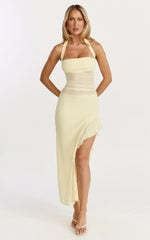 Almarie Midi Dress Halter Neck Mesh Dress in Lemon