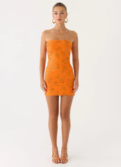 Push Back Beaded Sequin Mini Dress Orange