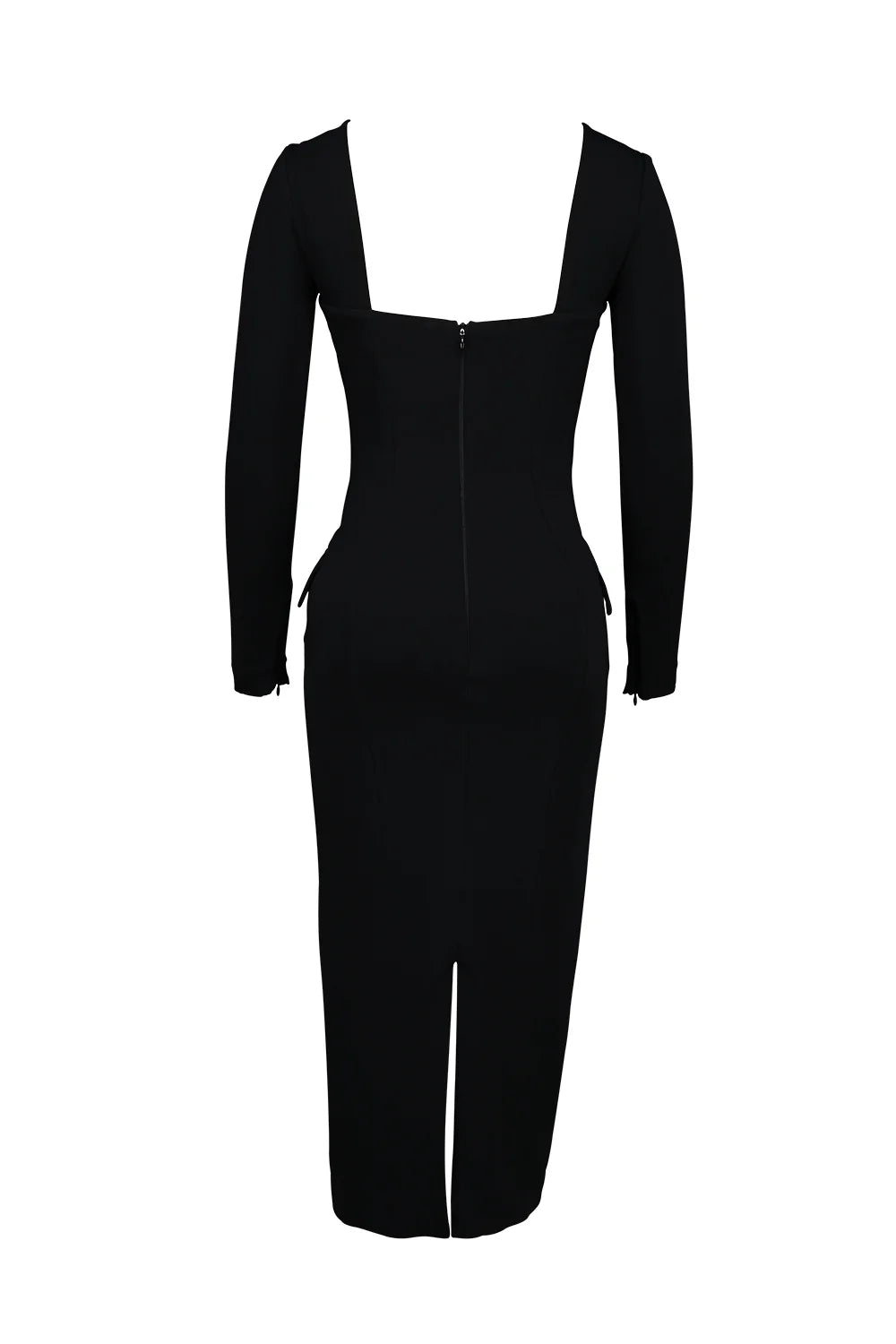 black stretch crepe long sleeve midi dress