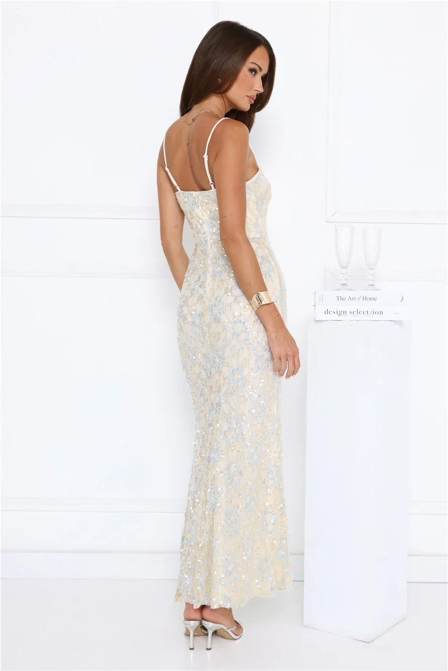 Shes Always Right Lace Maxi Dress Yellow