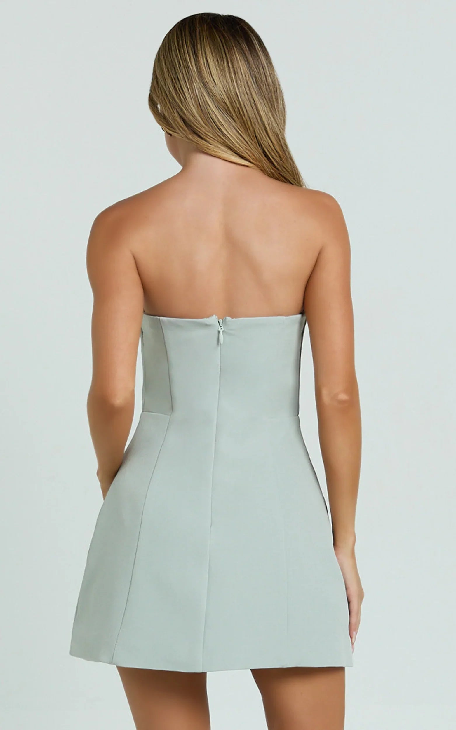 Catharine Mini Dress Strapless A Line Dress in Sage