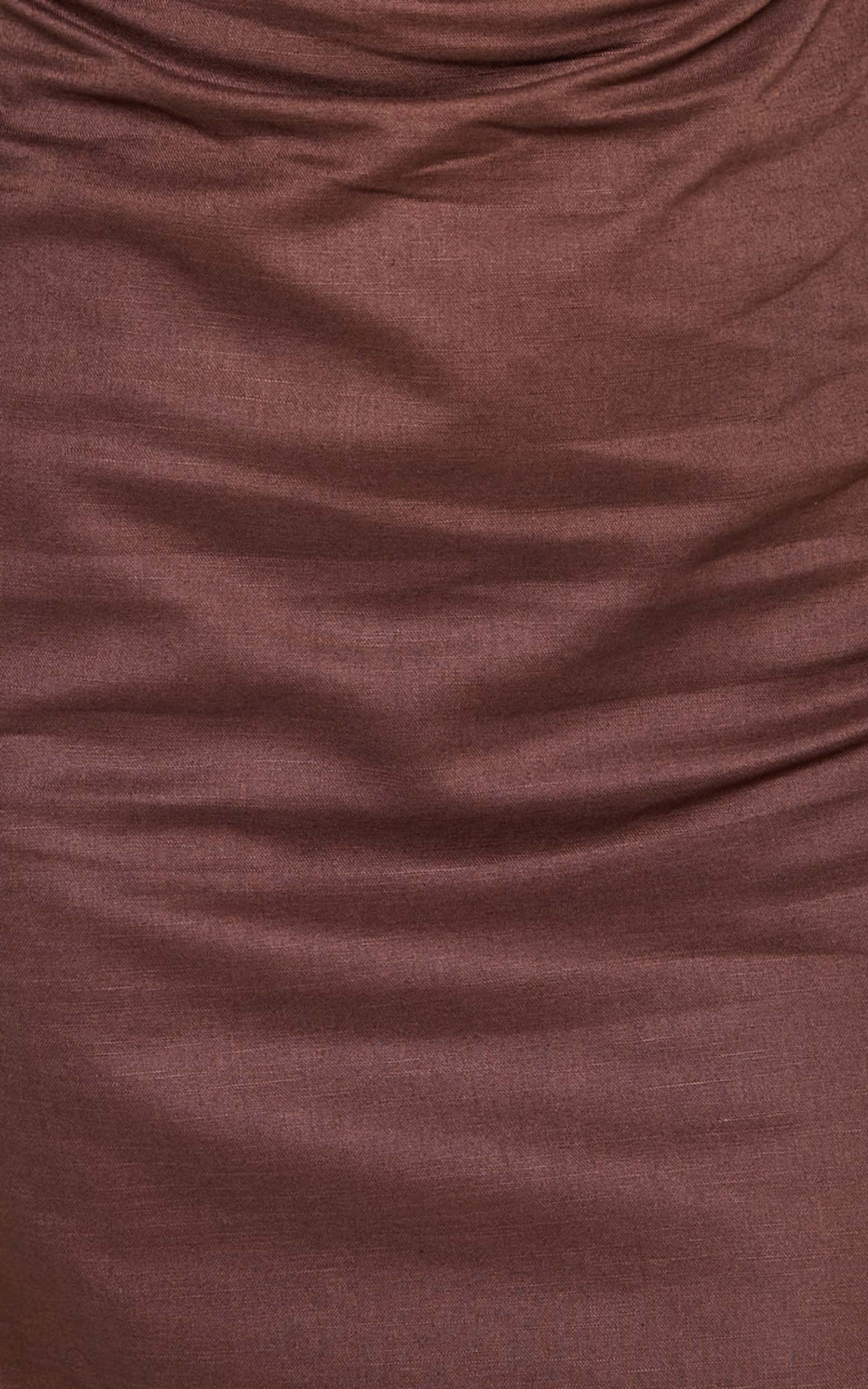 Jeofina Mini Dress Off The Shoulder Linen Look Dress in Chocolate