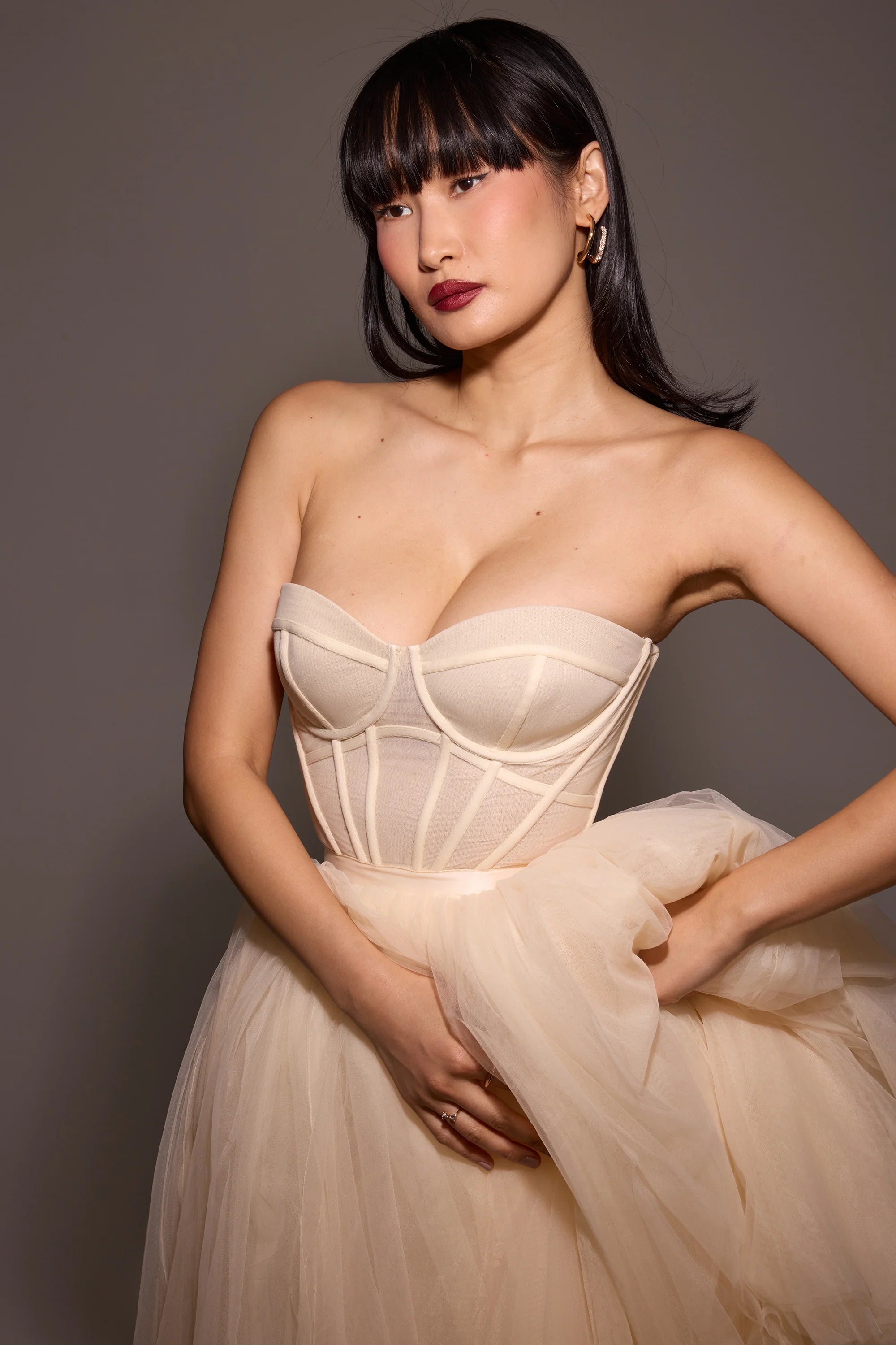 vintage cream tulle midi dress