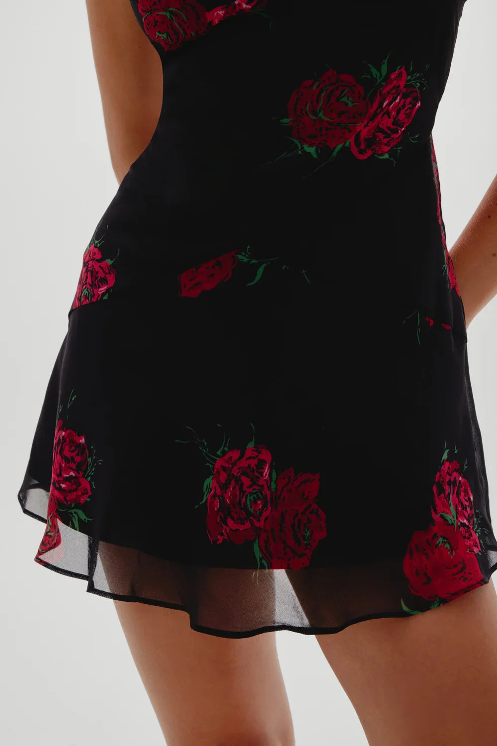 Lunarose Floral Mini Dress Black Rose Brushstroke