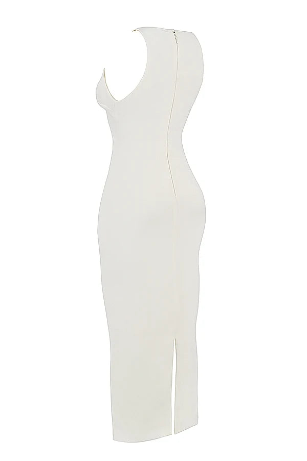 ivory plunge maxi dress