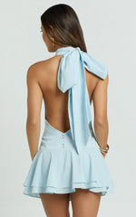 Bryonie Mini Dress Backless Halter Dress in Pale Blue
