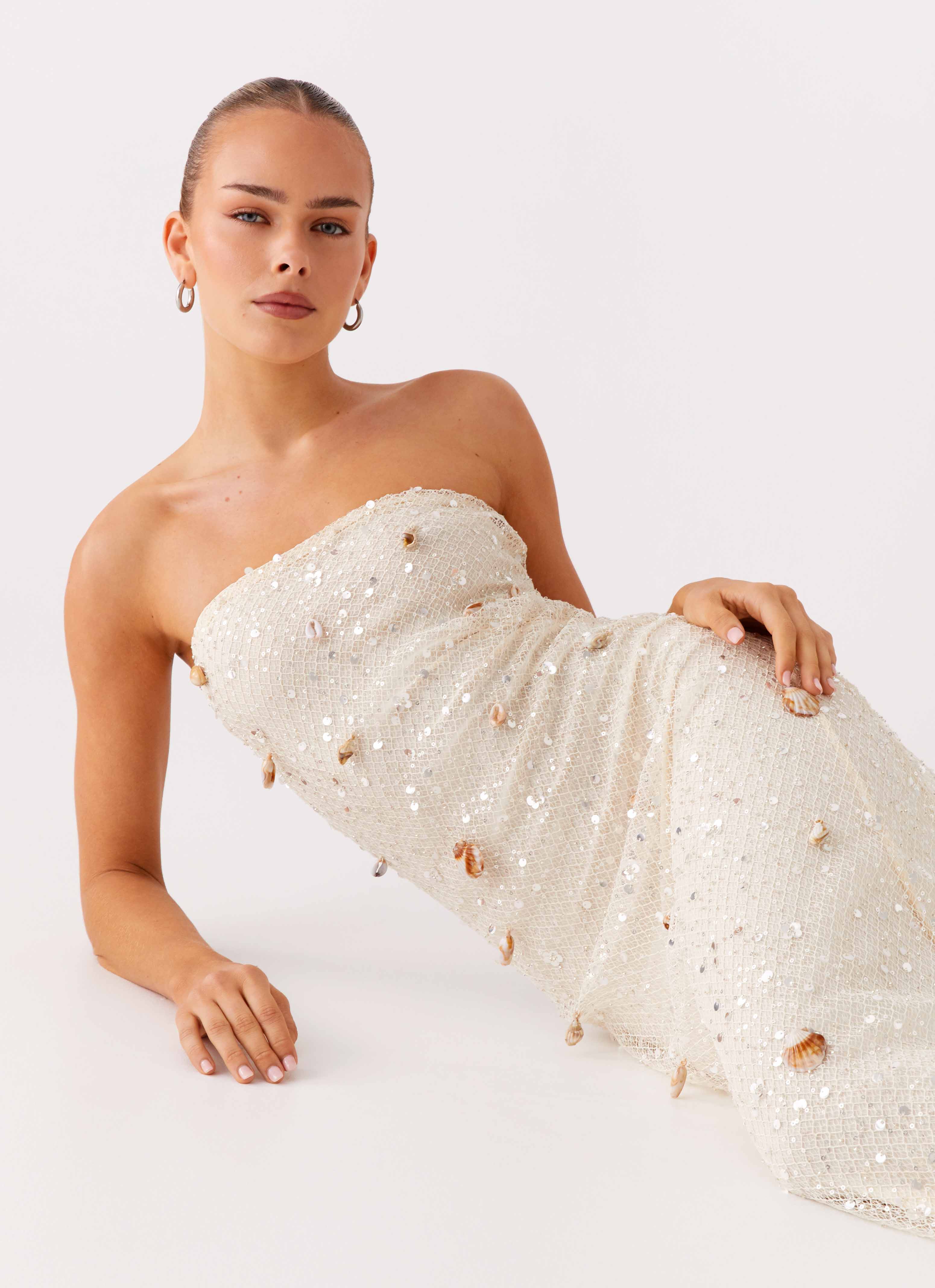 Orelli Shell Sequin Knit Maxi Dress Ivory
