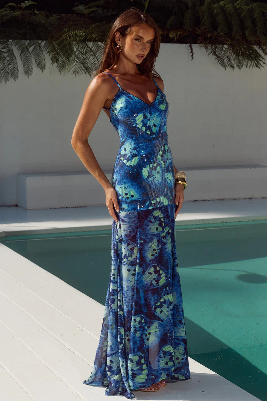 TULIA LOW BACK MAXI DRESS ELIANA BLUE
