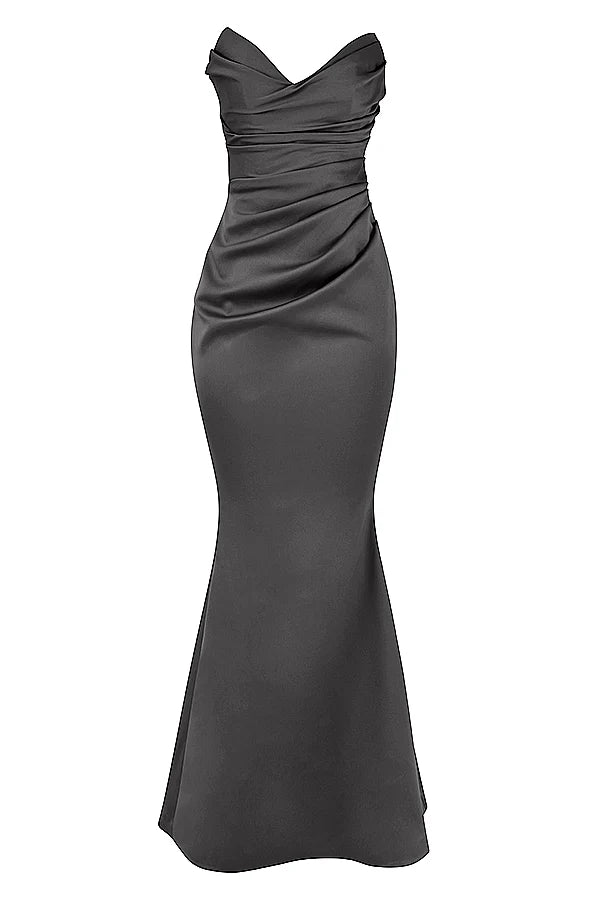 shadow satin strapless gown