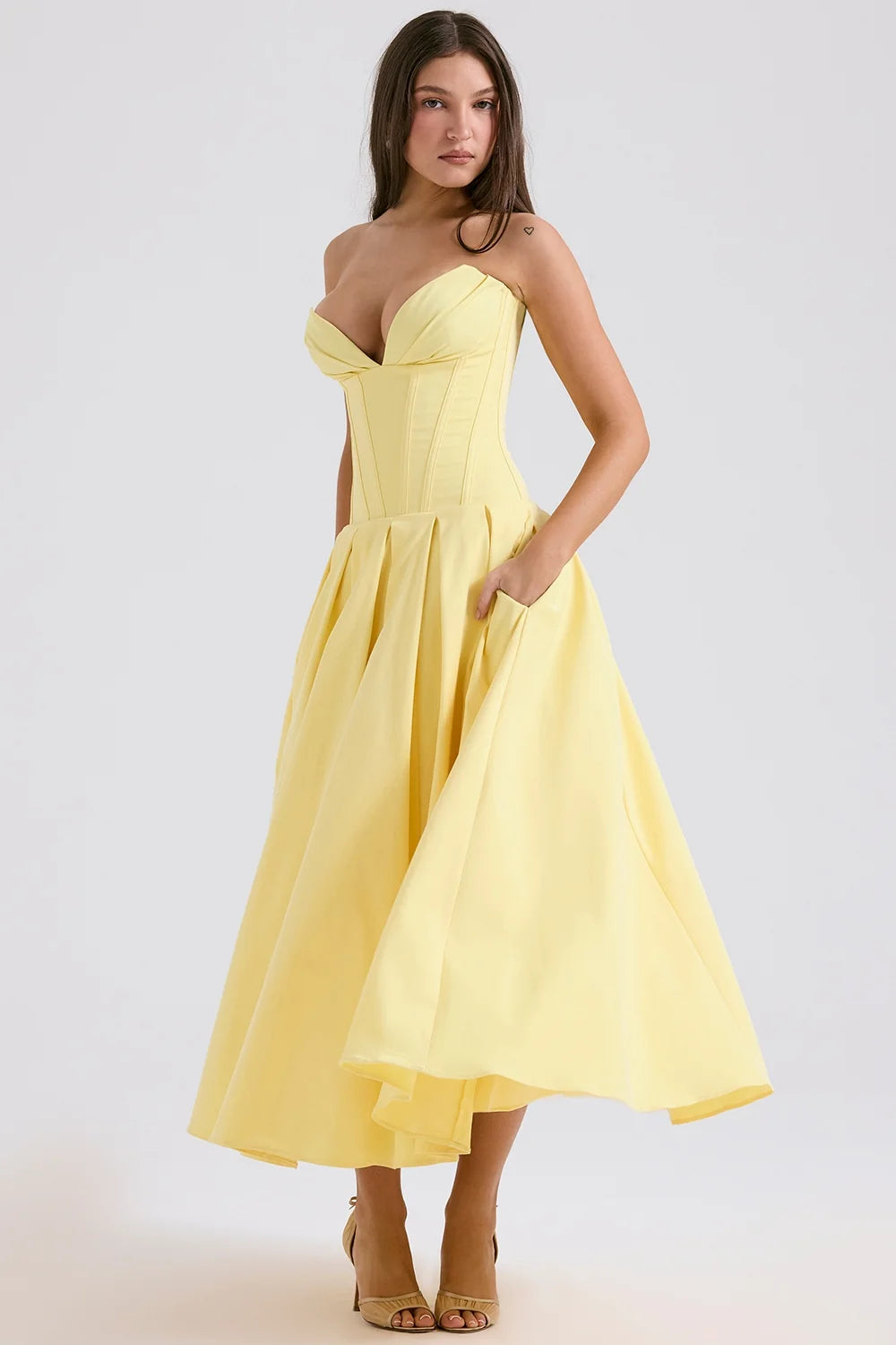 sunshine strapless tulle midi dress