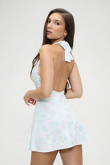 Audrey Floral Satin Mini Dress French Riviera