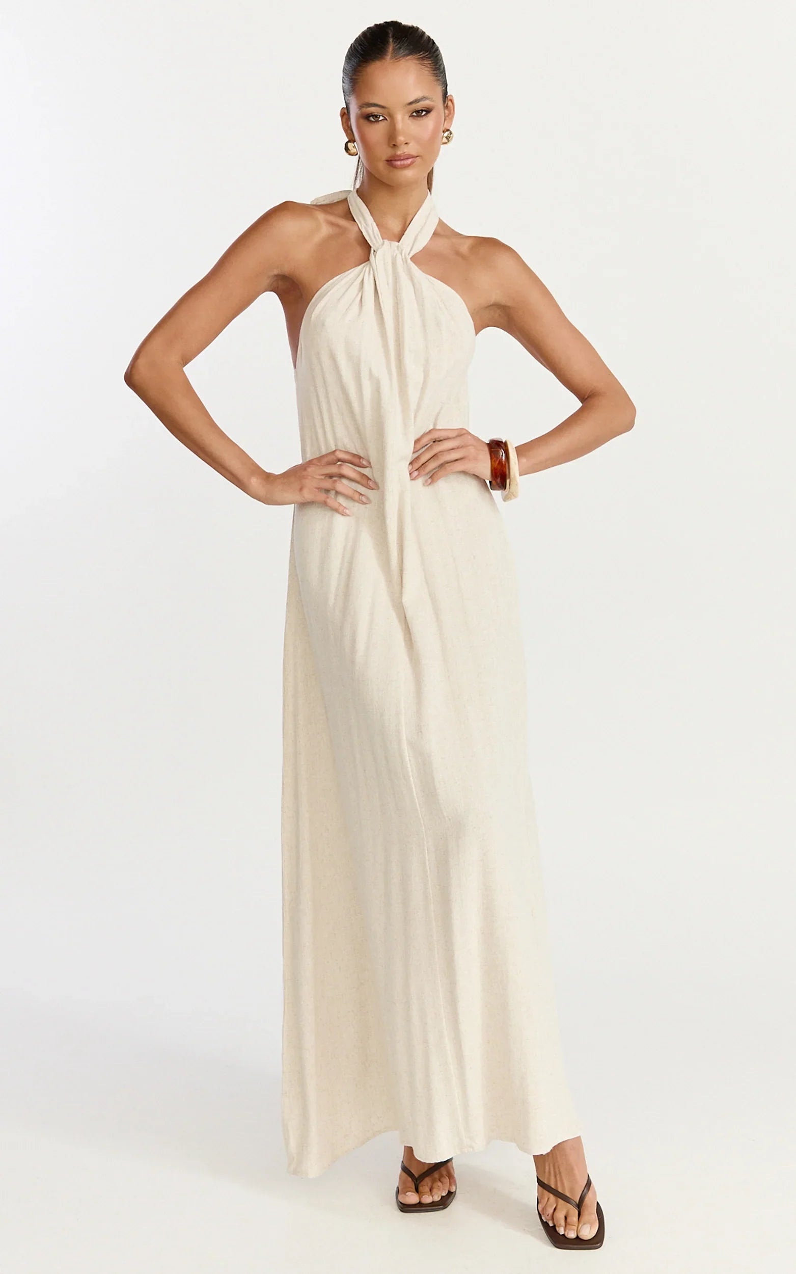 Hilda Maxi Dress Knot Detail Halter Neck Maxi Dress in Natural